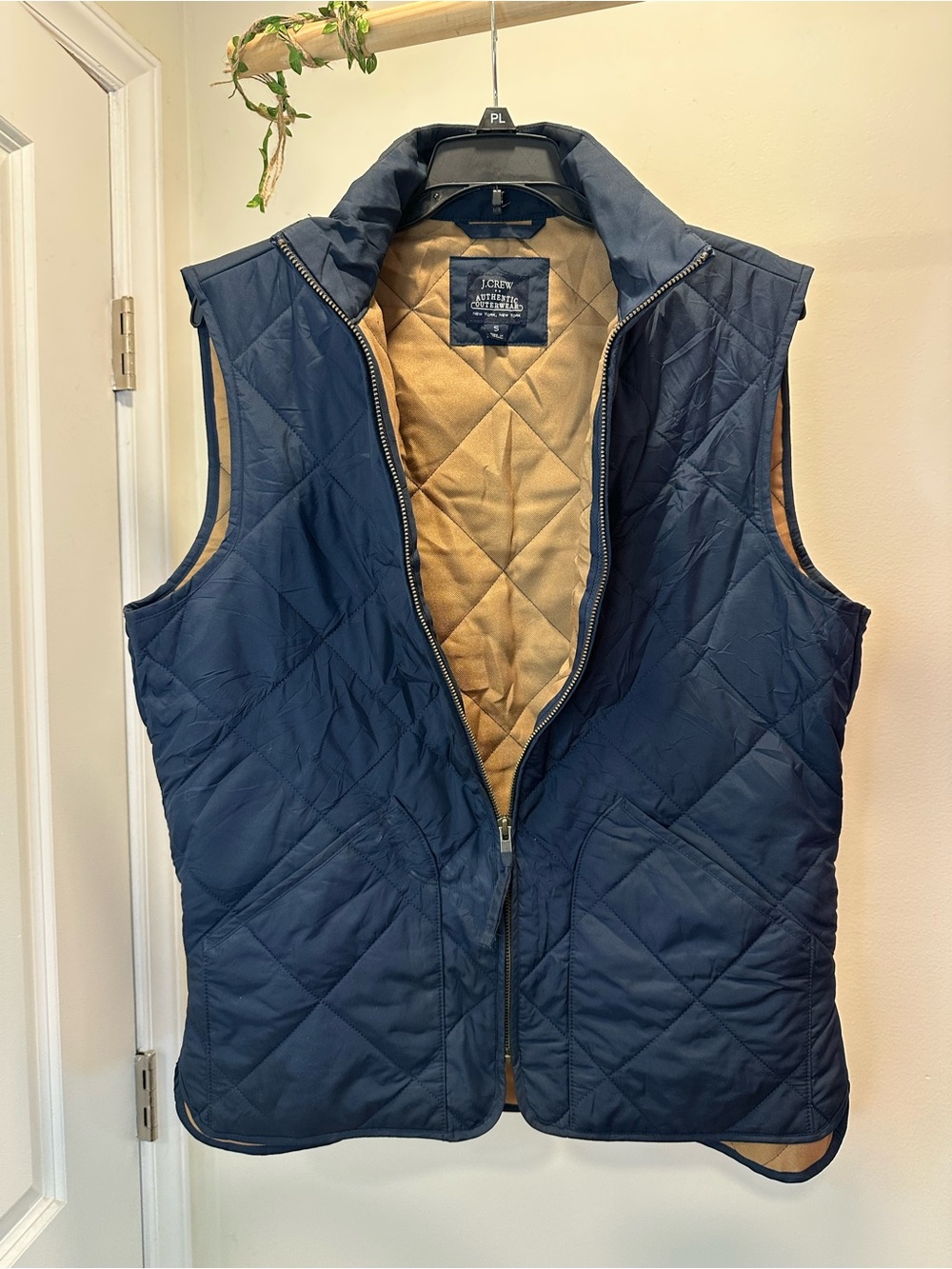 Men’s S | J.Crew Sussex Quilted Vest Navy Blue Tan Lined